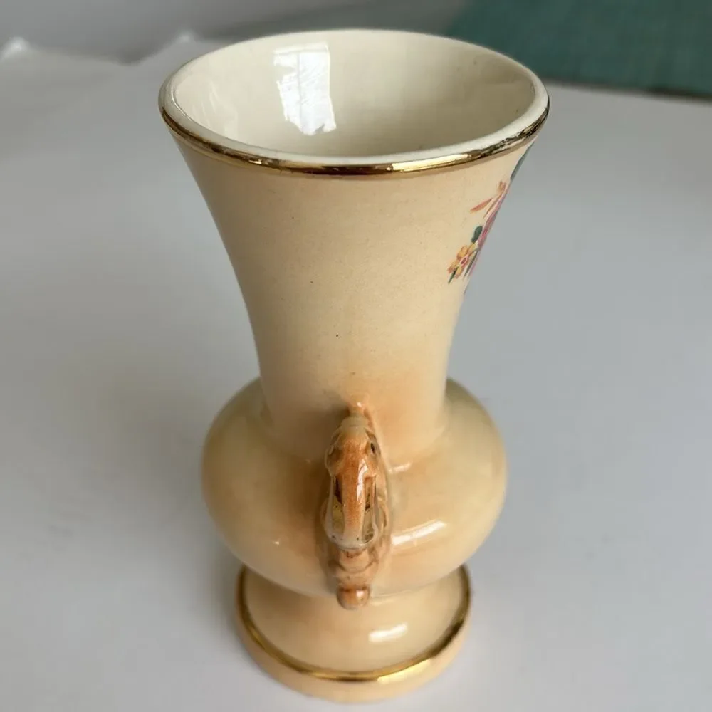 Vintage 1940s Spaulding China Co Wild Rose 6” Vase Gold Decoration